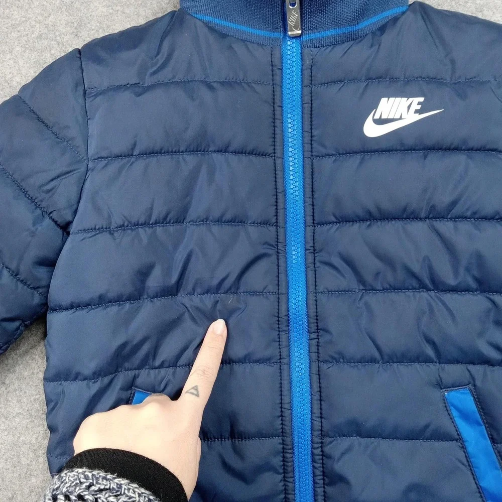 Nike Jacket Kids 5-6 Blue‎ Puffer Insulated Full Zip Quilted Swoosh Logo Warm